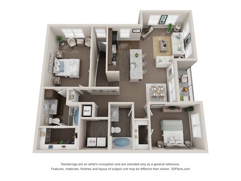 Floor plan for 2 beds, 2 baths, 1248 sqft